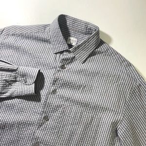 Armani Collezioni mens M Medium gray relaxed fit seersucker stripe shirt EUC
